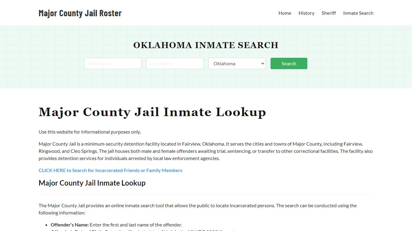 Major County Jail Roster Lookup, OK, Inmate Search