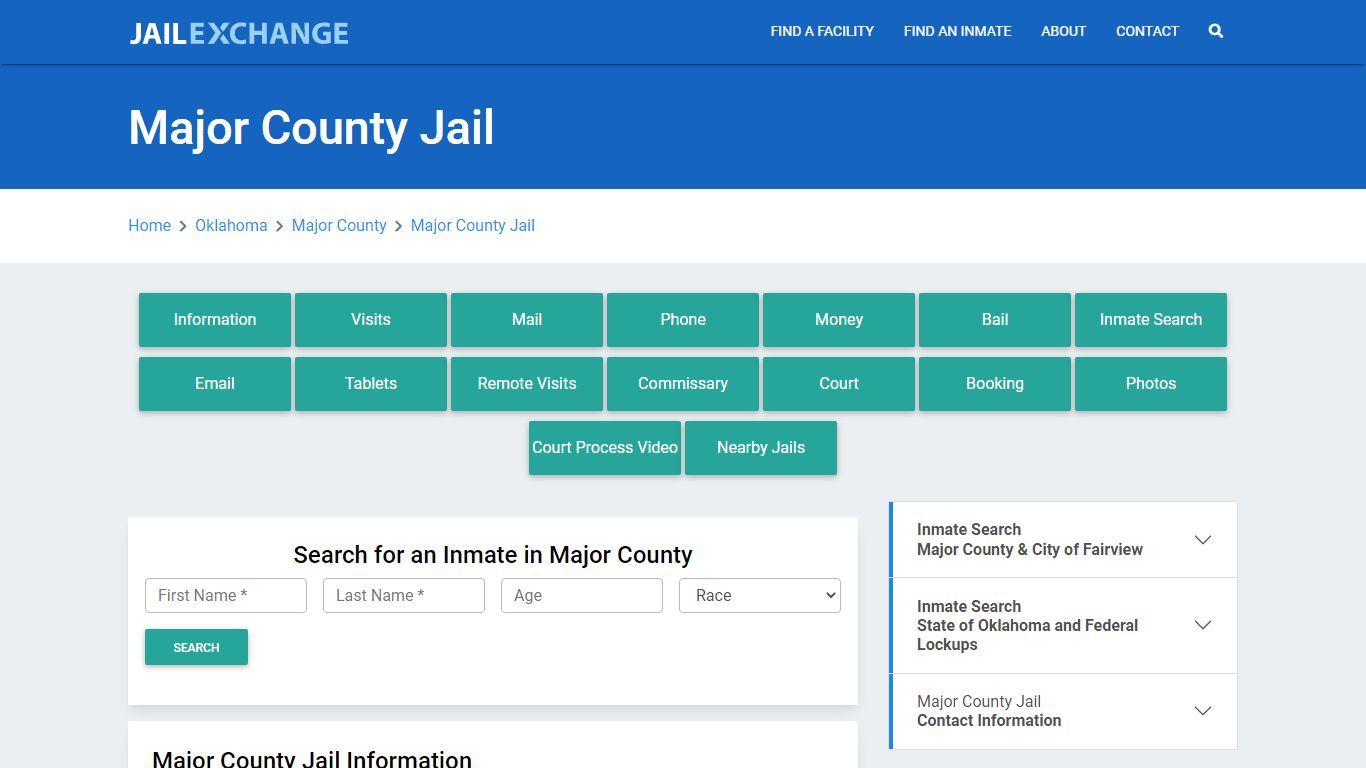 Major County Jail Roster Lookup, OK, Inmate Search